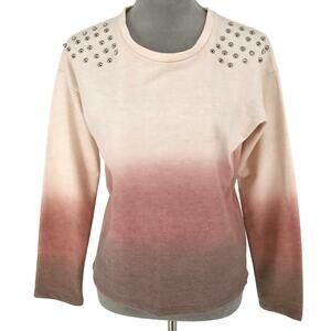 Zara Trafaluc Sweatshirt Womens Medium Ivory Burgundy Ombre Studs Casual Top